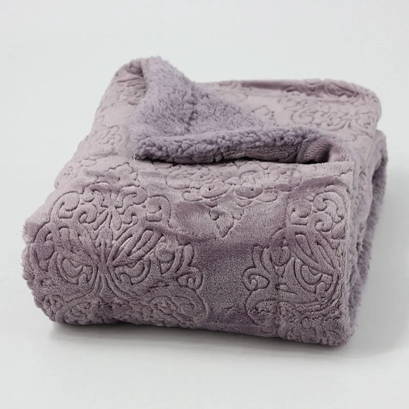 European Damask Embossed Flannel Blanket with Sherpa Back